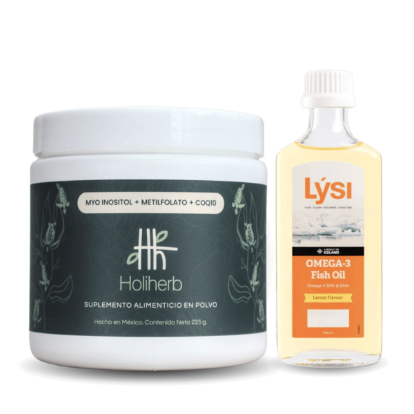 Kit Myo Inositol con Metilfolato y COQ10 más Omega 3 de Lysi.